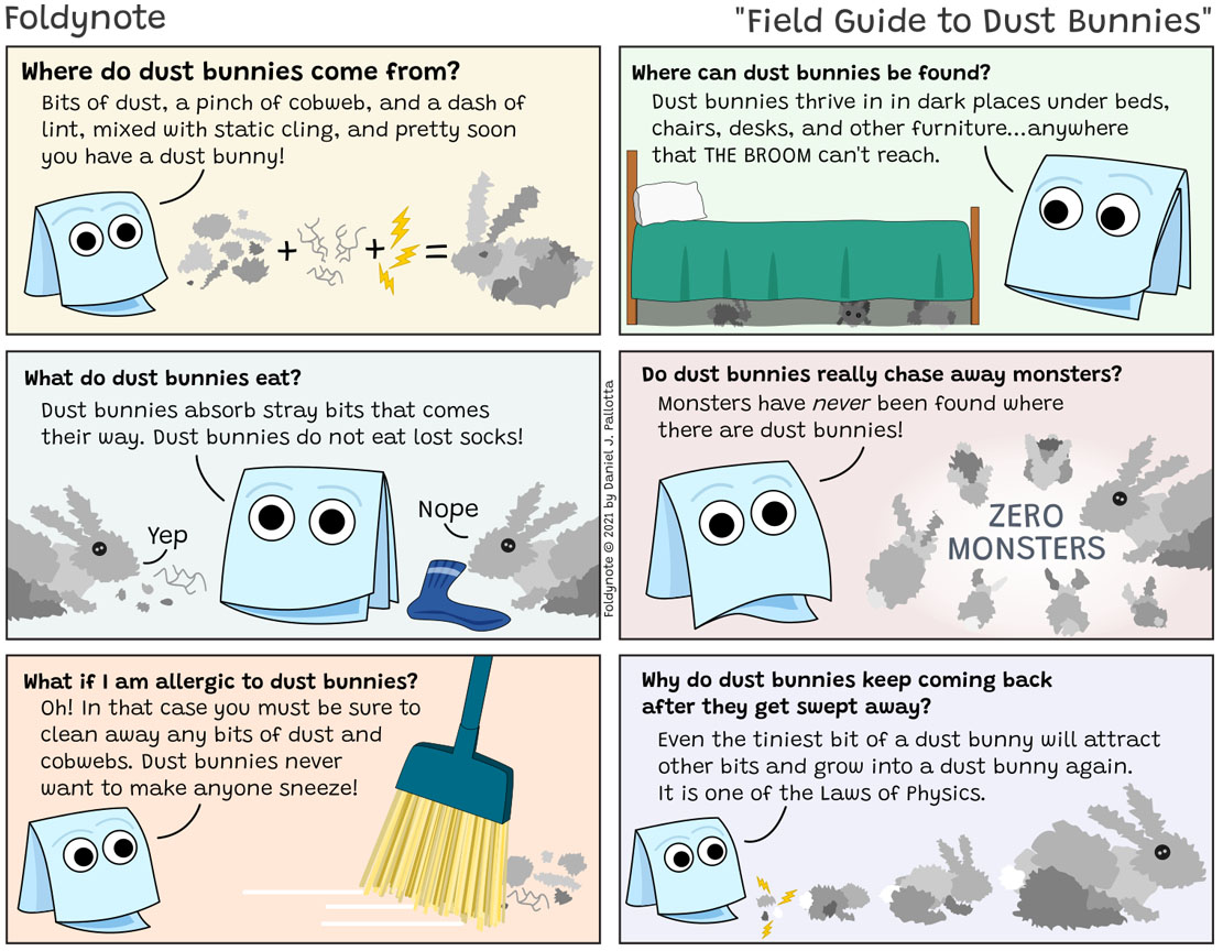 Foldynote explains dust bunnies.